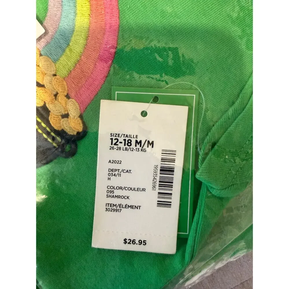 NWT Gymboree Green W/Embroidered Rainbow Top & Shamrock Hair Clips